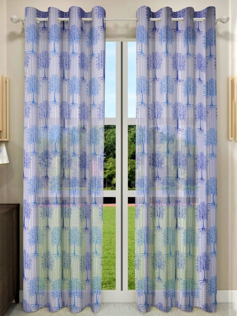 

Home Sizzler Blue & Off White Set of 2 Floral Sheer Long Door Curtain
