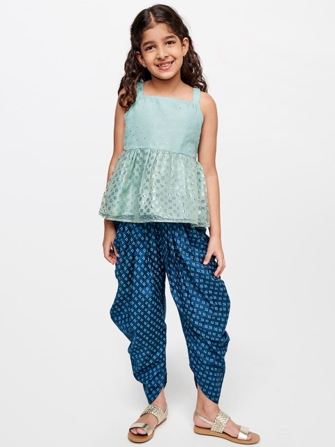 

Global Desi Girls Green & Blue Printed Top with Dhoti Pants