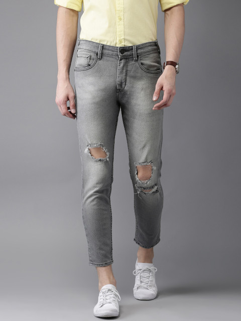

HERE&NOW Men Ankle Length Mid-Rise Slim Fit Mildly Distressed Stretchable Grey Jeans