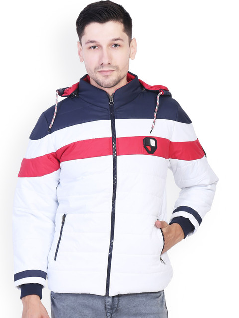 

AD & AV Men White & Blue Colourblocked Water Resistant Quilted Jacket