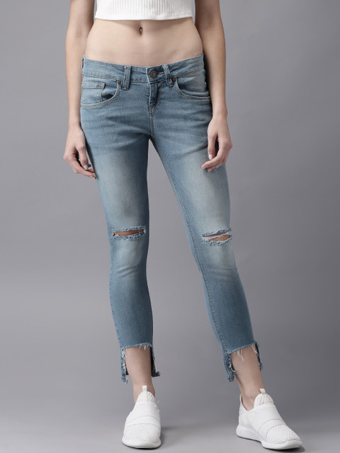 

HERE&NOW Women Blue Ankle Length Skinny Fit Mid-Rise Slash Knee Stretchable Jeans