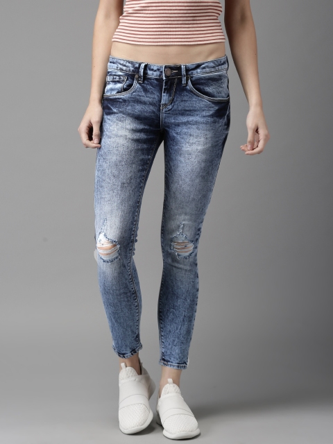 

Moda Rapido Women Cropped Mid-Rise Skinny Fit Blue Low Distress Stretchable Jeans