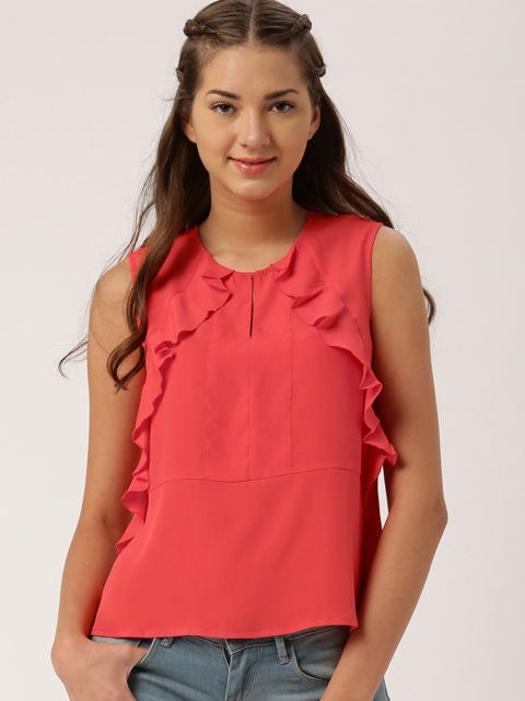 DressBerry Women Coral Pink Solid Top