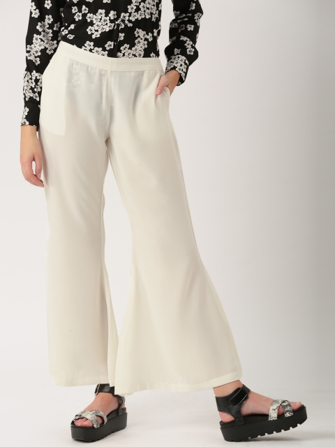 

DressBerry Women Off-White Solid Flared Palazzos