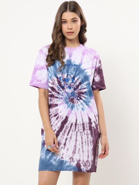 

Bewakoof Purple & White Tie and Dye Dyed T-shirt Dress