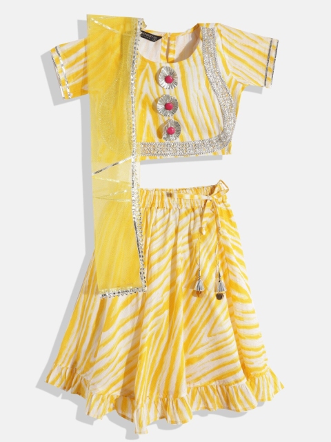 

Readiprint Fashions Girls Yellow & White Embellished Ready to Wear Lehenga & Blouse With Dupatta