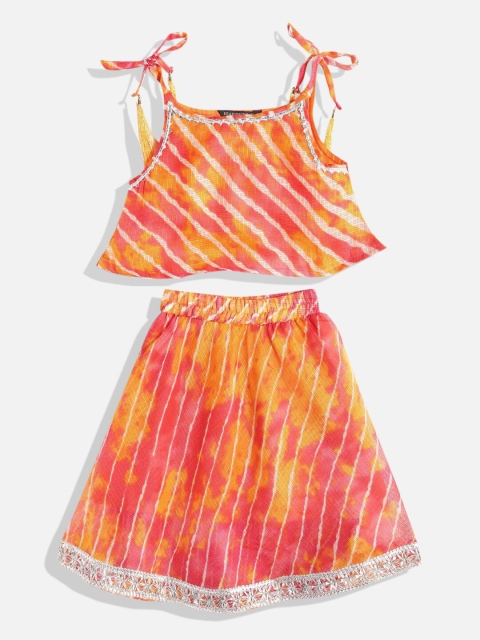

Readiprint Fashions Girls Orange & White Printed Ready to Wear Lehenga &