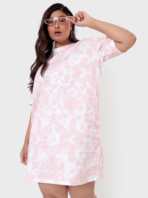 

Bewakoof Plus Plus Size Pink & White Dyed Cotton A-Line Dress