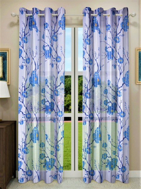 

Home Sizzler Set of 2 Floral Sheer Door Curtain, Blue