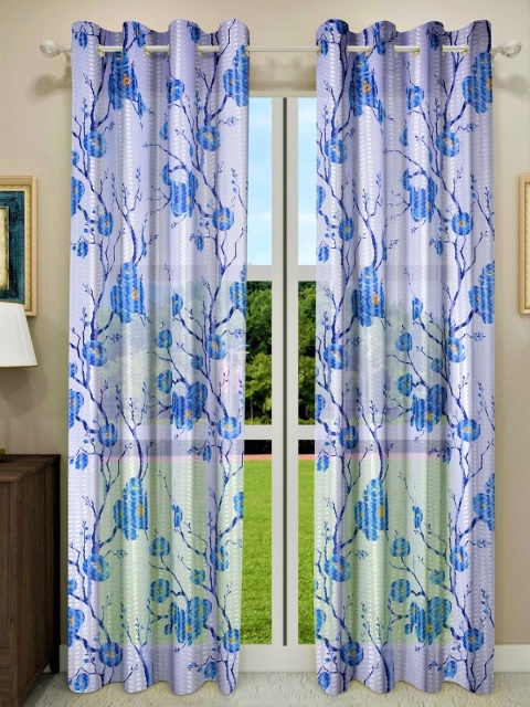 

Home Sizzler Set of 2 Floral Sheer Long Door Curtains, Blue