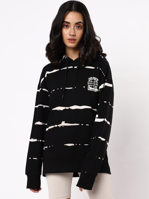 

Bewakoof Women Black Printed Hooded Sweatshirt