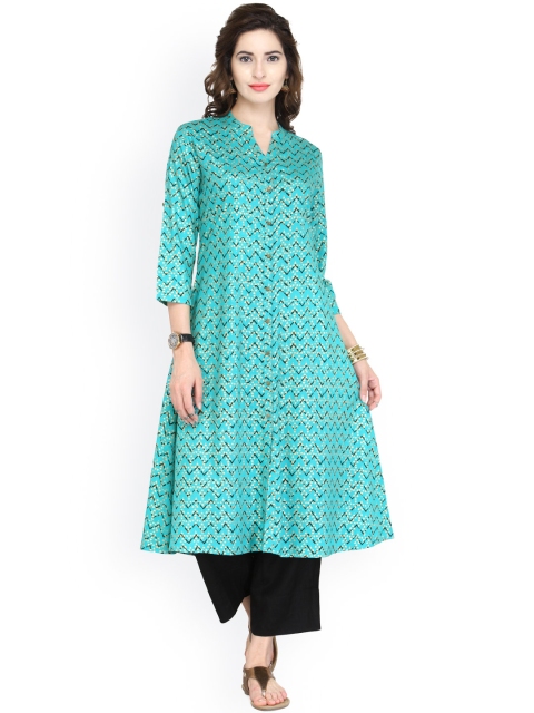 Varanga Women Blue Printed A-Line Kurta