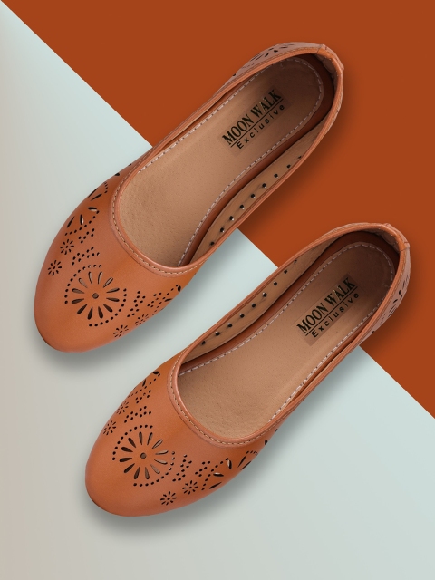 

Moonwalk Women Tan Ballerinas With Laser Cuts Flats