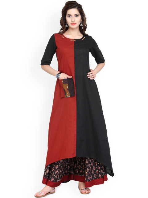 

Varanga Women Black & Red Colourblocked A-Line Kurta