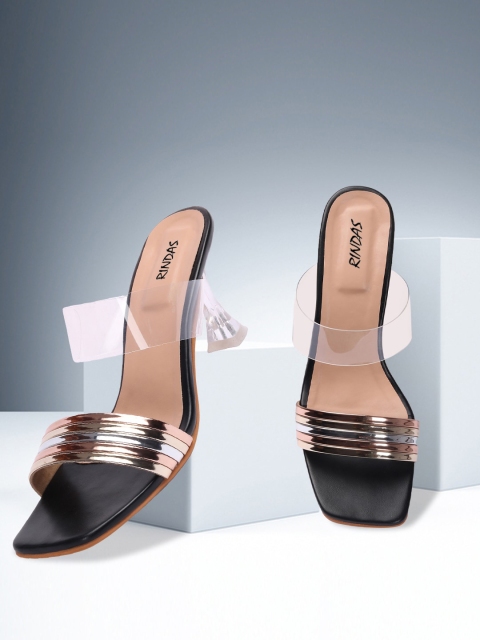

RINDAS Women Black Kitten Heels Sandals