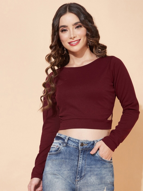 

Selvia Maroon Scuba Crop Top