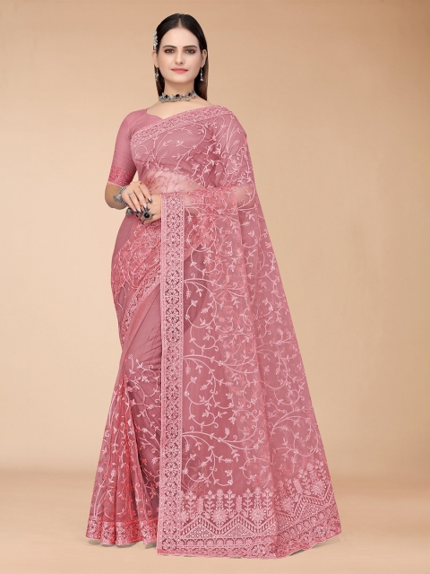 

Mitera Pink Floral Embroidered Net Mangalagiri Saree