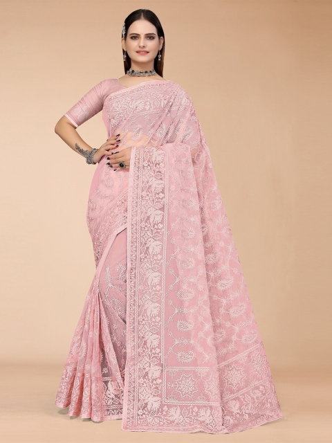 

Mitera Peach-Coloured Paisley Embroidered Net Mangalagiri Saree