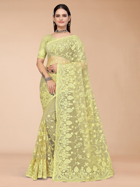 

Mitera Green Floral Embroidered Net Mangalagiri Saree