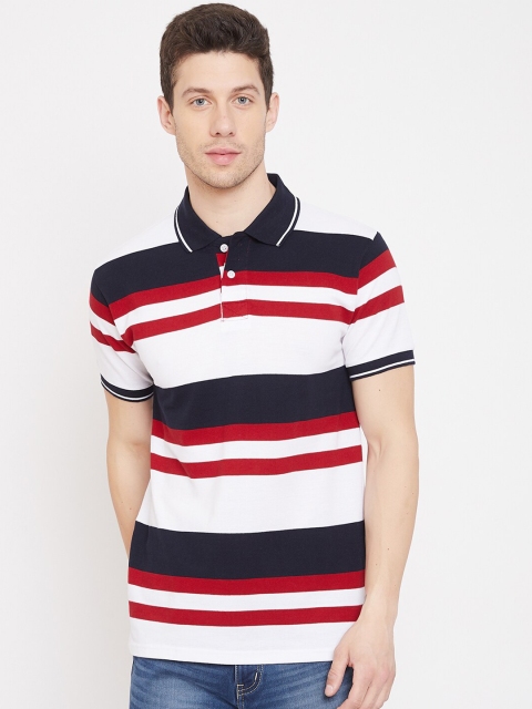 

THE MILLION CLUB Men White & Black Striped Polo Collar T-shirt