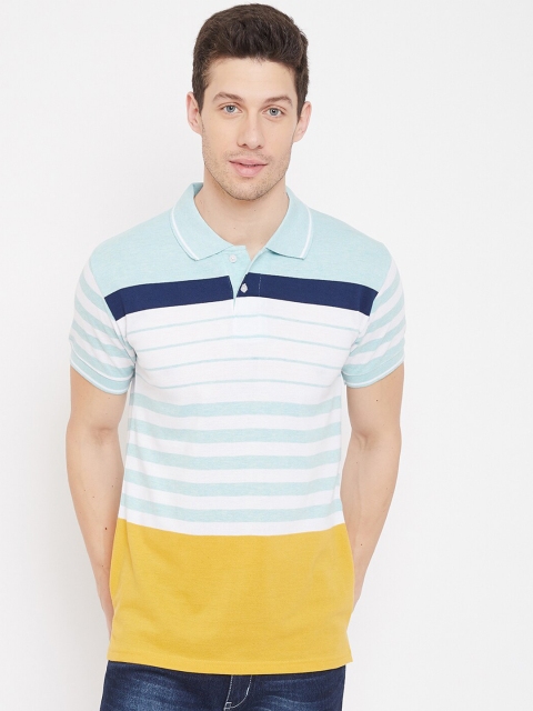 

THE MILLION CLUB Men Blue & White Striped Cotton Polo Collar T-shirt