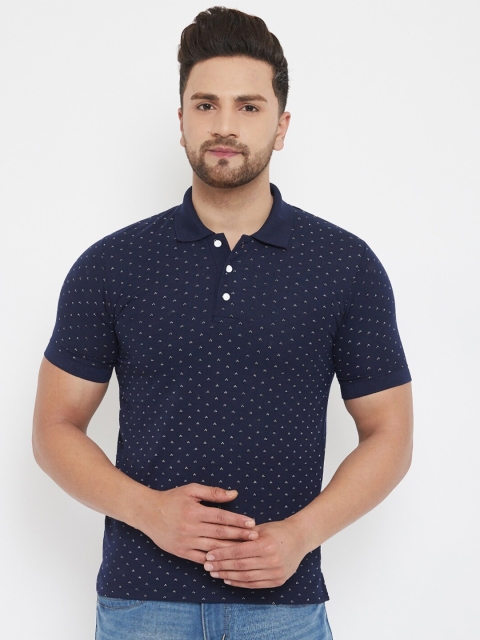 

THE MILLION CLUB Men Navy Blue & White Printed Polo Collar T-shirt