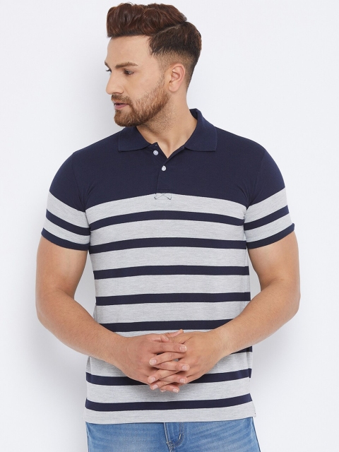

THE MILLION CLUB Men Grey & Navy Blue Striped Cotton T-shirt