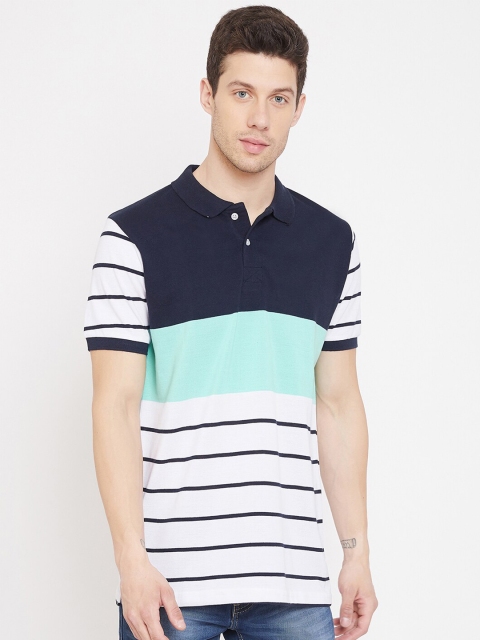 

THE MILLION CLUB Men White & Navy Blue Striped T-shirt
