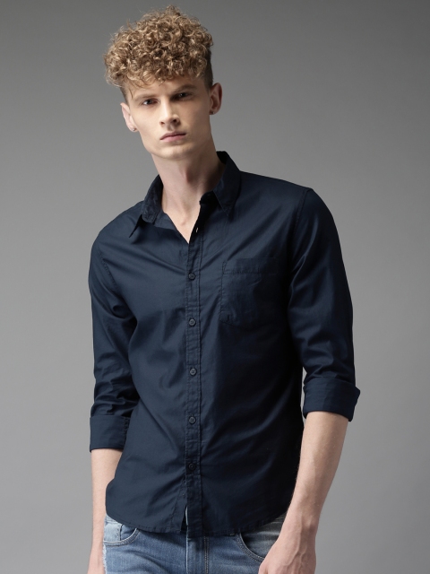 

Moda Rapido Men Navy Regular Fit Solid Casual Shirt, Navy blue