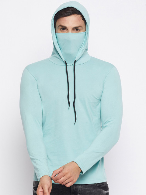 

THE MILLION CLUB Men Blue Solid Hooded T-shirt