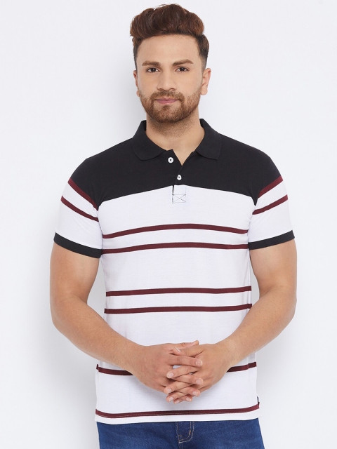 

THE MILLION CLUB Men White Striped Polo Collar T-shirt