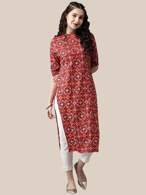 

7Threads Women Brown & Yellow Ethnic Motifs Printed Kurta