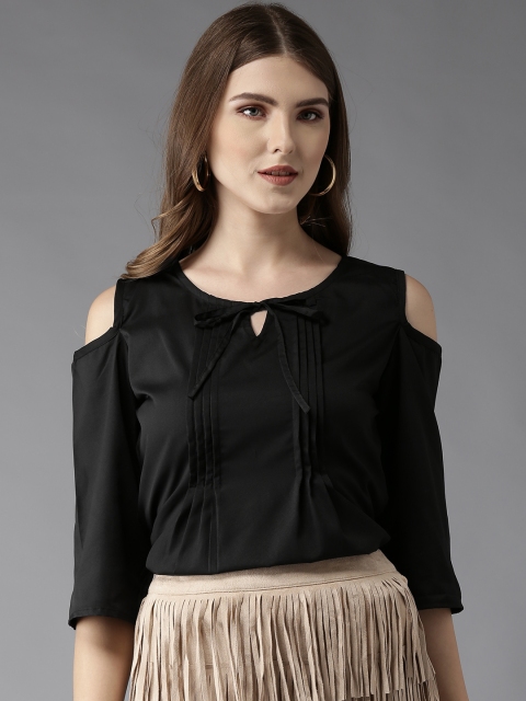 

HERE&NOW Women Black Solid Cold Shoulder Top