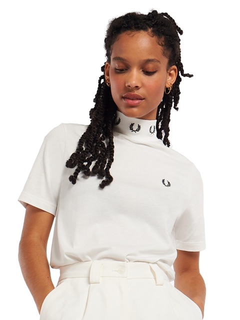 

Fred Perry Women White High Neck T-shirt