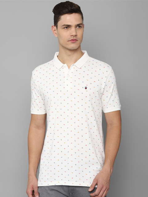 

Louis Philippe Jeans Men Cream-Coloured Printed Mandarin Collar Pure Cotton T-shirt