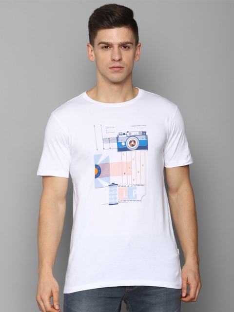 

Louis Philippe Jeans Men White Printed Pure Cotton Slim Fit T-shirt