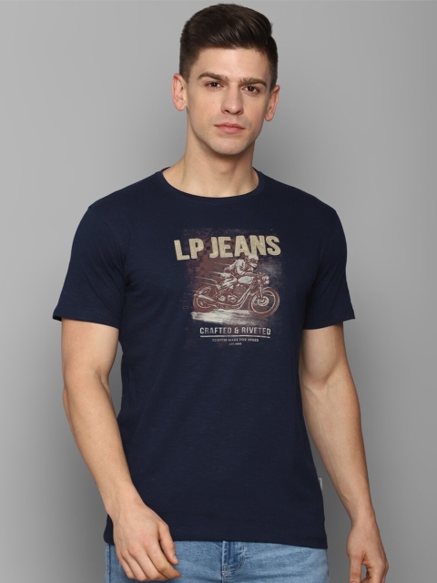 

Louis Philippe Jeans Men Navy Blue Biker Printed Pure Cotton Slim Fit T-shirt