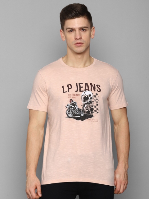 

Louis Philippe Jeans Men Pink Biker Printed Pure Cotton Slim Fit T-shirt