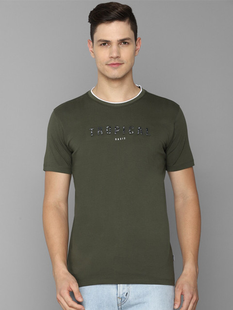 

Louis Philippe Jeans Men Olive Green Typography Printed Slim Fit T-shirt