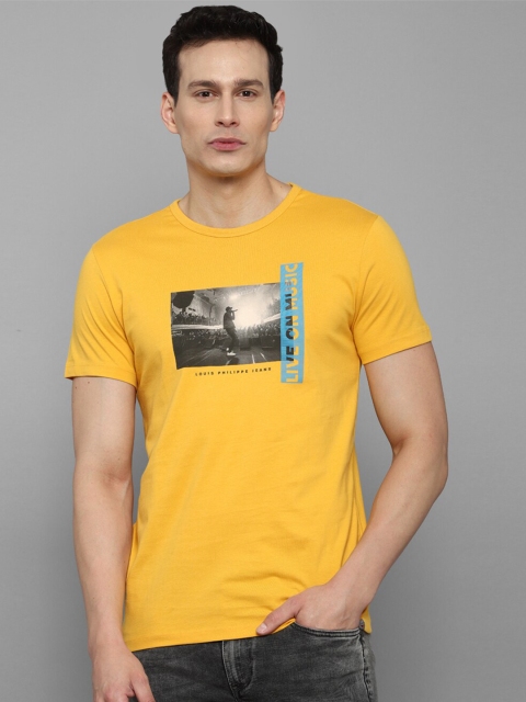 

Louis Philippe Jeans Men Yellow Printed Pure Cotton Slim Fit T-shirt