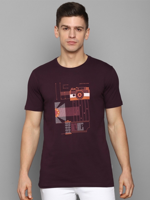 

Louis Philippe Jeans Men Purple Printed Pure Cotton Slim Fit T-shirt