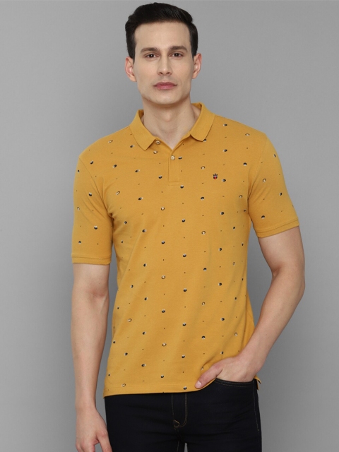 

Louis Philippe Jeans Men Mustard Yellow Printed Polo Collar Pure Cotton Slim Fit T-shirt