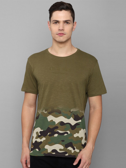 

Louis Philippe Jeans Men Olive Green Camouflage Printed Pure cotton Slim Fit T-shirt