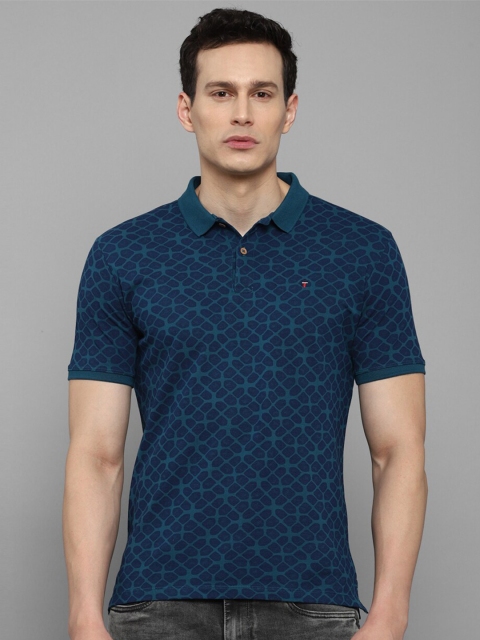 

Louis Philippe Jeans Men Blue Printed Polo Collar Pure Cotton Slim Fit T-shirt