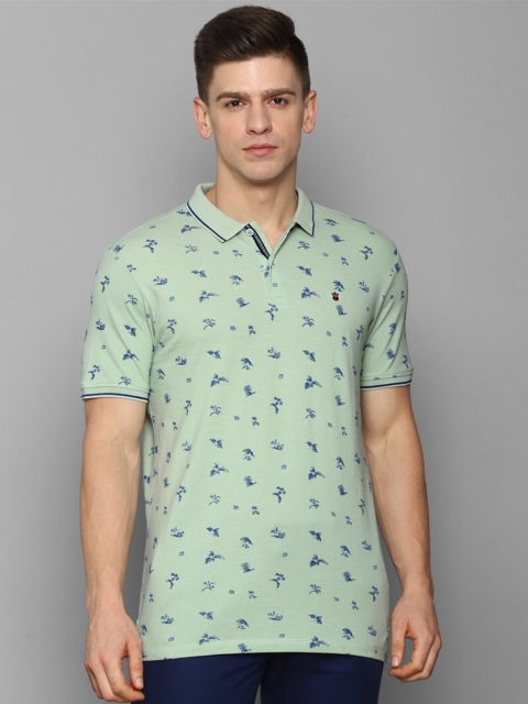 

Louis Philippe Jeans Men Green Printed Polo Collar Pure Cotton Slim Fit T-shirt