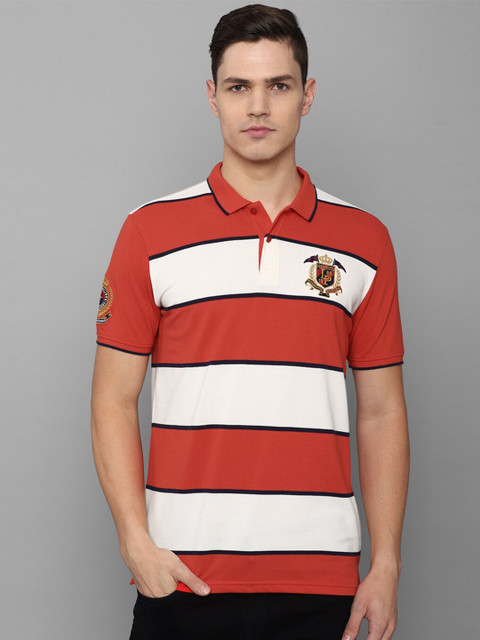 

Louis Philippe Sport Men Red & White Colourblocked Striped Polo Collar Slim Fit T-shirt