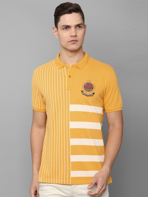 

Louis Philippe Sport Men Yellow & Cream Coloured Cotton Striped Polo Collar T-shirt