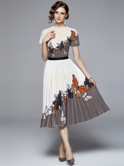 

JC Collection Women White & Grey Printed Co-Ords