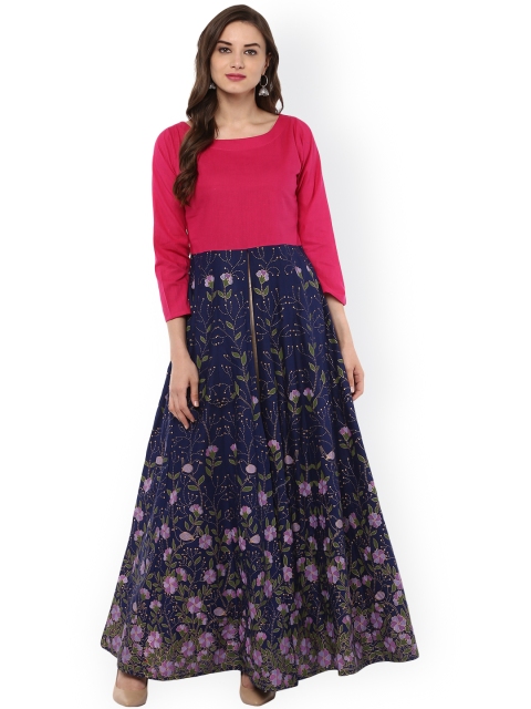 

Ahalyaa Women Navy & Pink Printed Anarkali Kurta, Navy blue