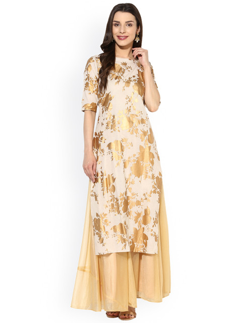 

Ahalyaa Women Beige Printed Straight Kurta